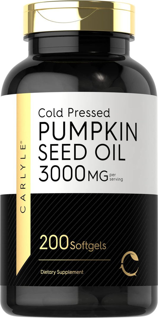 Carlyle Kürbiskernöl Kapseln | 3000 mg | 200 Softgels | Essentielle Fettsäuren | Kaltgepresstes Nahrungsergänzungsmittel | Nicht-GVO und glutenfrei