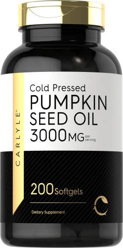 Carlyle Kürbiskernöl Kapseln | 3000 mg | 200 Softgels | Essentielle Fettsäuren | Kaltgepresstes Nahrungsergänzungsmittel | Nicht-GVO und glutenfrei