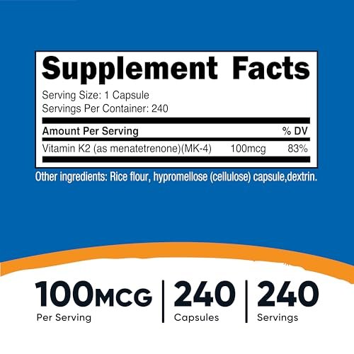 Nutricost Vitamin K2 (MK4) 240 Kapseln (100mcg) - Glutenfrei und Nicht-GVO