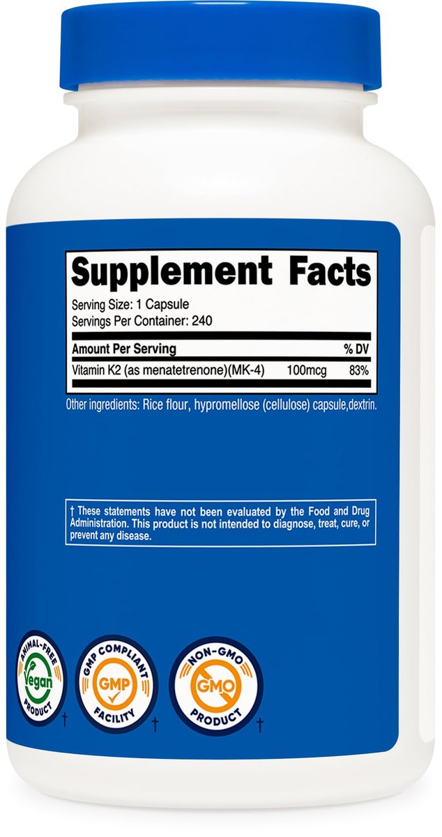 Nutricost Vitamin K2 (MK4) 240 Kapseln (100mcg) - Glutenfrei und Nicht-GVO