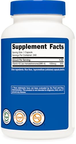 Nutricost Vitamin K2 (MK4) 240 Kapseln (100mcg) - Glutenfrei und Nicht-GVO