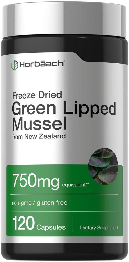 Horbäach Grünlippmuschel | 120 Kapseln | aus Neuseeland | Premium gefriergetrocknetes Muschelpulver | Non-GMO und Glutenfrei
