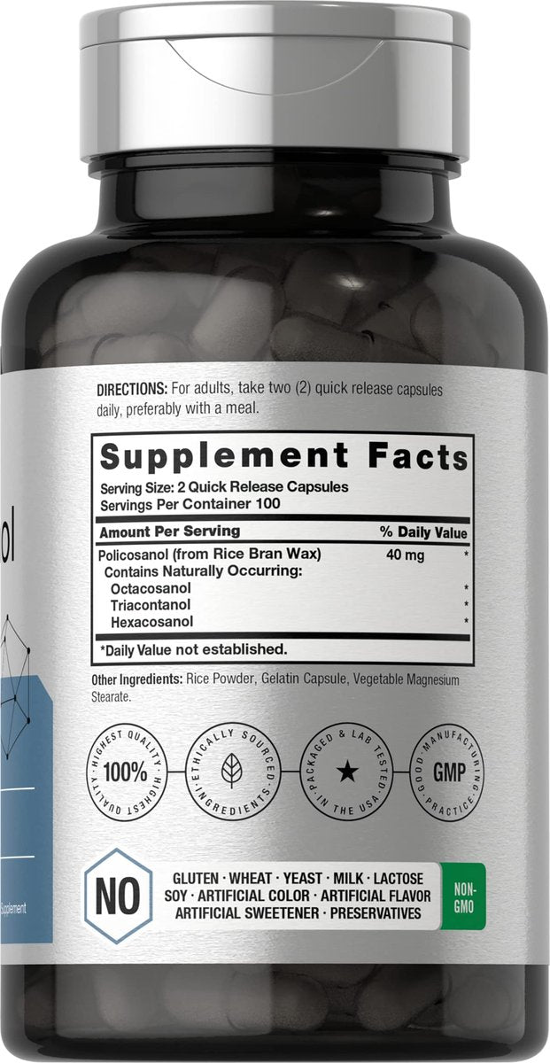 Horbäach Policosanol 40 mg – 200 Kapseln | Nicht-GVO & Glutenfrei