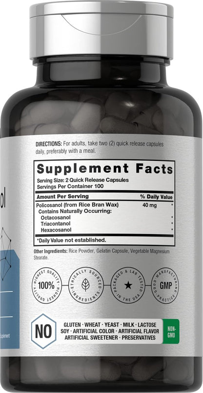 Horbäach Policosanol 40 mg – 200 Kapseln | Nicht-GVO & Glutenfrei