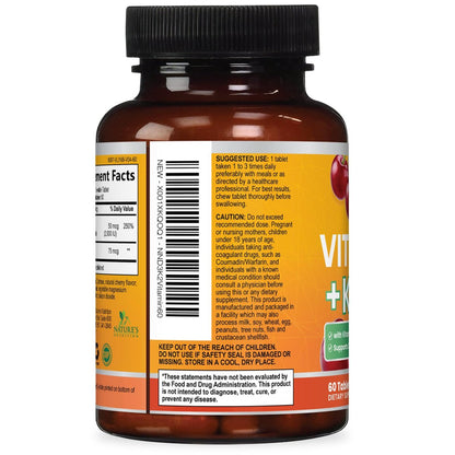 Vitamin D 2000 IE 50 µg pro Tablette - Vitamin D3 & K2 (MK7) Komplex für Knochen, Zähne, Muskeln, Calciumaufnahme, Unterstützt Immun- und Herzgesundheit, Kaubare Formel, in den USA abgefüllt - 60 Tabletten