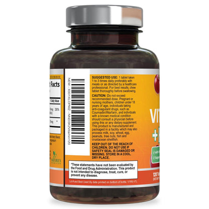 Vitamin D 2000 IE + K2 (MK7) Komplex – 120 Kautabletten für Knochen, Zähne, Muskeln, Kalziumaufnahme, Immunsystem & Herzgesundheit