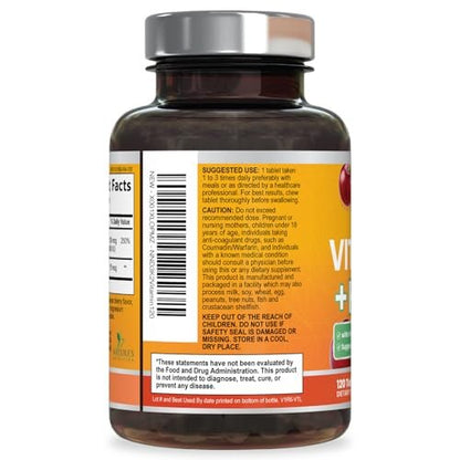Vitamin D 2000 IE + K2 (MK7) Komplex – 120 Kautabletten für Knochen, Zähne, Muskeln, Kalziumaufnahme, Immunsystem & Herzgesundheit