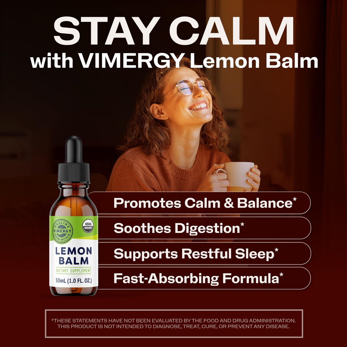 Vimergy Bio-Zitronenmelisse-Tinktur, USDA Organic, Alkoholfrei, 30 ml