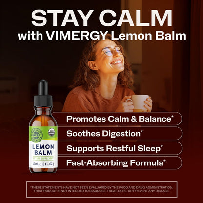 Vimergy Bio-Zitronenmelisse-Tinktur, USDA Organic, Alkoholfrei, 30 ml
