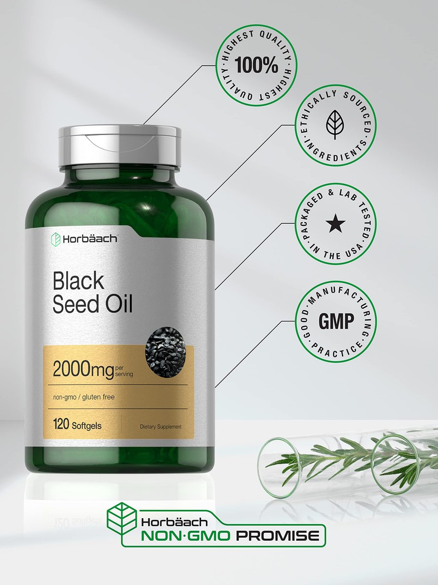 Horbaach Schwarzkümmelöl Kaltgepresst Weichkapseln | 2000mg | 120 Stück | Nahrungsergänzung mit Omega 6 und 9 | Nigella Sativa | Non-GMO und Glutenfrei