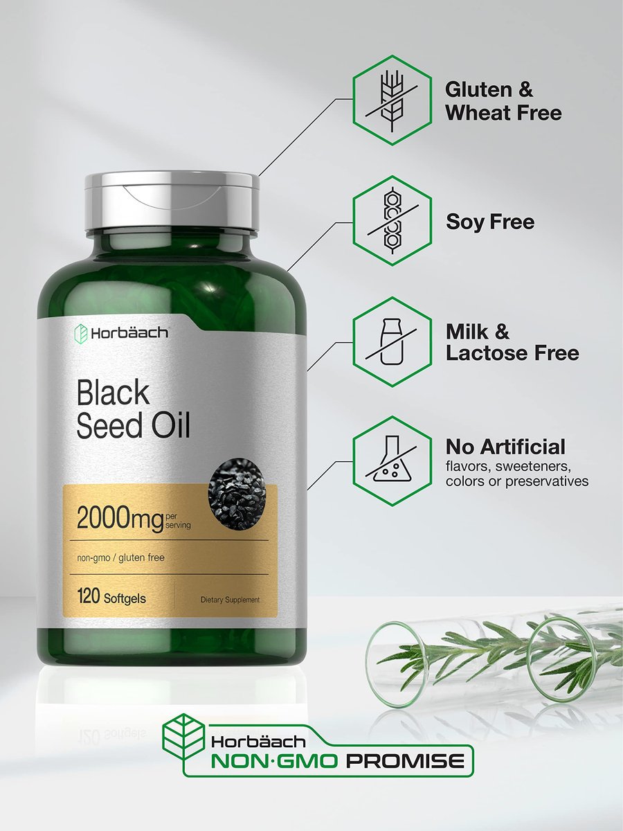 Horbaach Schwarzkümmelöl Kaltgepresst Weichkapseln | 2000mg | 120 Stück | Nahrungsergänzung mit Omega 6 und 9 | Nigella Sativa | Non-GMO und Glutenfrei