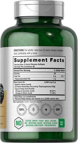 Horbaach Schwarzkümmelöl Kaltgepresst Weichkapseln | 2000mg | 120 Stück | Nahrungsergänzung mit Omega 6 und 9 | Nigella Sativa | Non-GMO und Glutenfrei