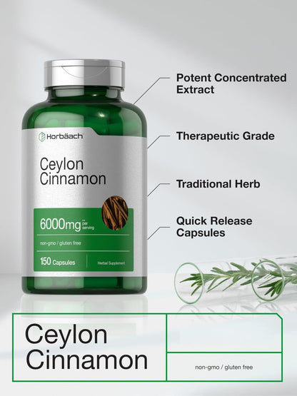 Horbäach Ceylon-Zimt Ergänzung | 150 Kapseln | Kräuterextrakt-Pillen | Non-GMO & Glutenfrei
