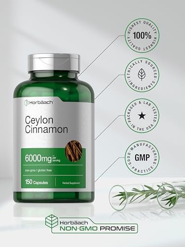 Horbäach Ceylon-Zimt Ergänzung | 150 Kapseln | Kräuterextrakt-Pillen | Non-GMO & Glutenfrei