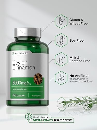 Horbäach Ceylon-Zimt Ergänzung | 150 Kapseln | Kräuterextrakt-Pillen | Non-GMO & Glutenfrei