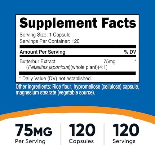 Nutricost Pestwurz-Extrakt Kapseln (75 mg) – 120 Kapseln, Glutenfrei, Nicht-GVO, Vegetariergeeignet