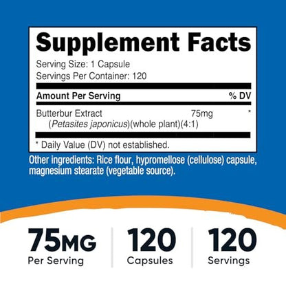 Nutricost Pestwurz-Extrakt Kapseln (75 mg) – 120 Kapseln, Glutenfrei, Nicht-GVO, Vegetariergeeignet