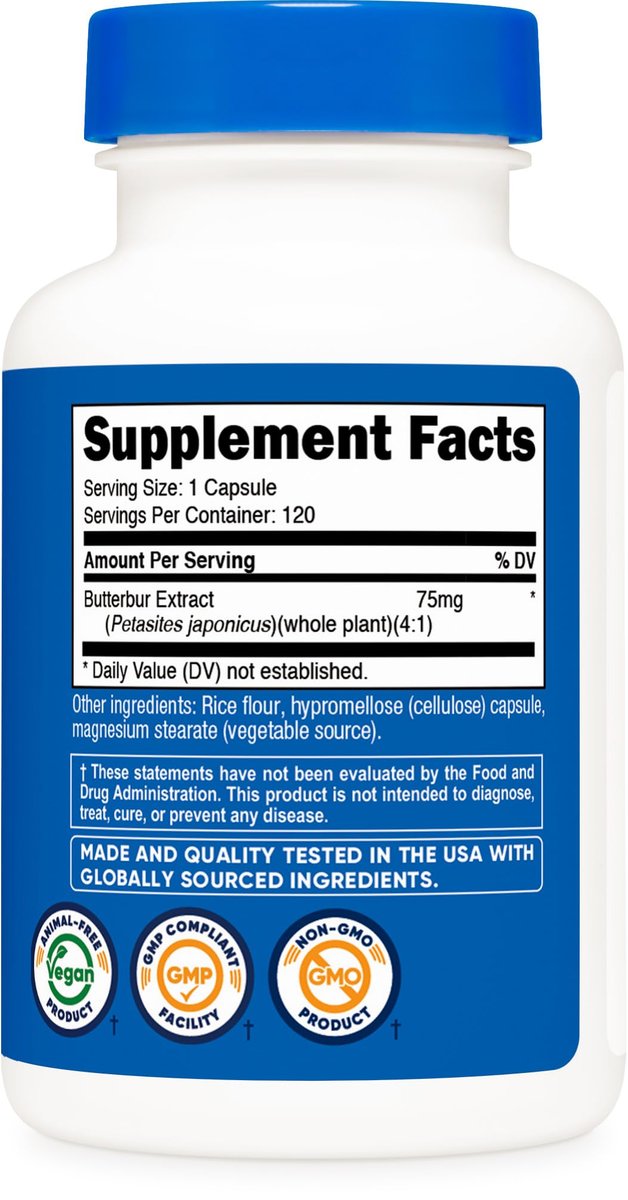 Nutricost Pestwurz-Extrakt Kapseln (75 mg) – 120 Kapseln, Glutenfrei, Nicht-GVO, Vegetariergeeignet