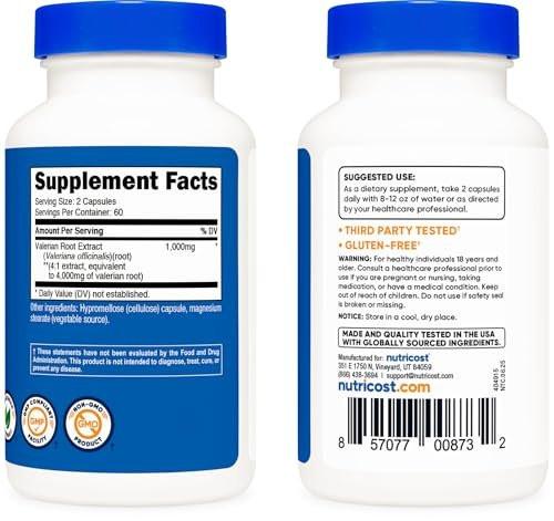 Nutricost Baldrianwurzel-Extrakt 120 Kapseln – 60 Portionen pro Flasche – Vegetarisch, GMO-frei & glutenfrei