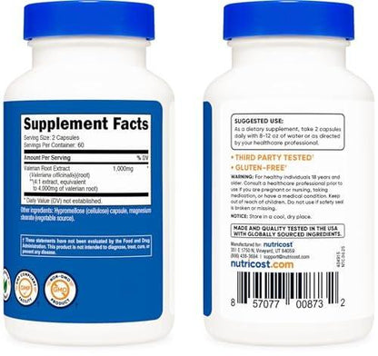 Nutricost Baldrianwurzel-Extrakt 120 Kapseln – 60 Portionen pro Flasche – Vegetarisch, GMO-frei & glutenfrei