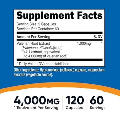 Nutricost Baldrianwurzel-Extrakt 120 Kapseln – 60 Portionen pro Flasche – Vegetarisch, GMO-frei & glutenfrei