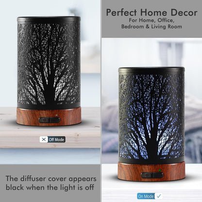 EQUSUPRO Aromatherapie Diffuser 150ml Schwarz Metalldiffuser Ultraschall Kaltnebel Diffuser mit automatischer Abschaltung, 7 Farben LED für Zuhause Büro SPA Yoga (A-Baum)
