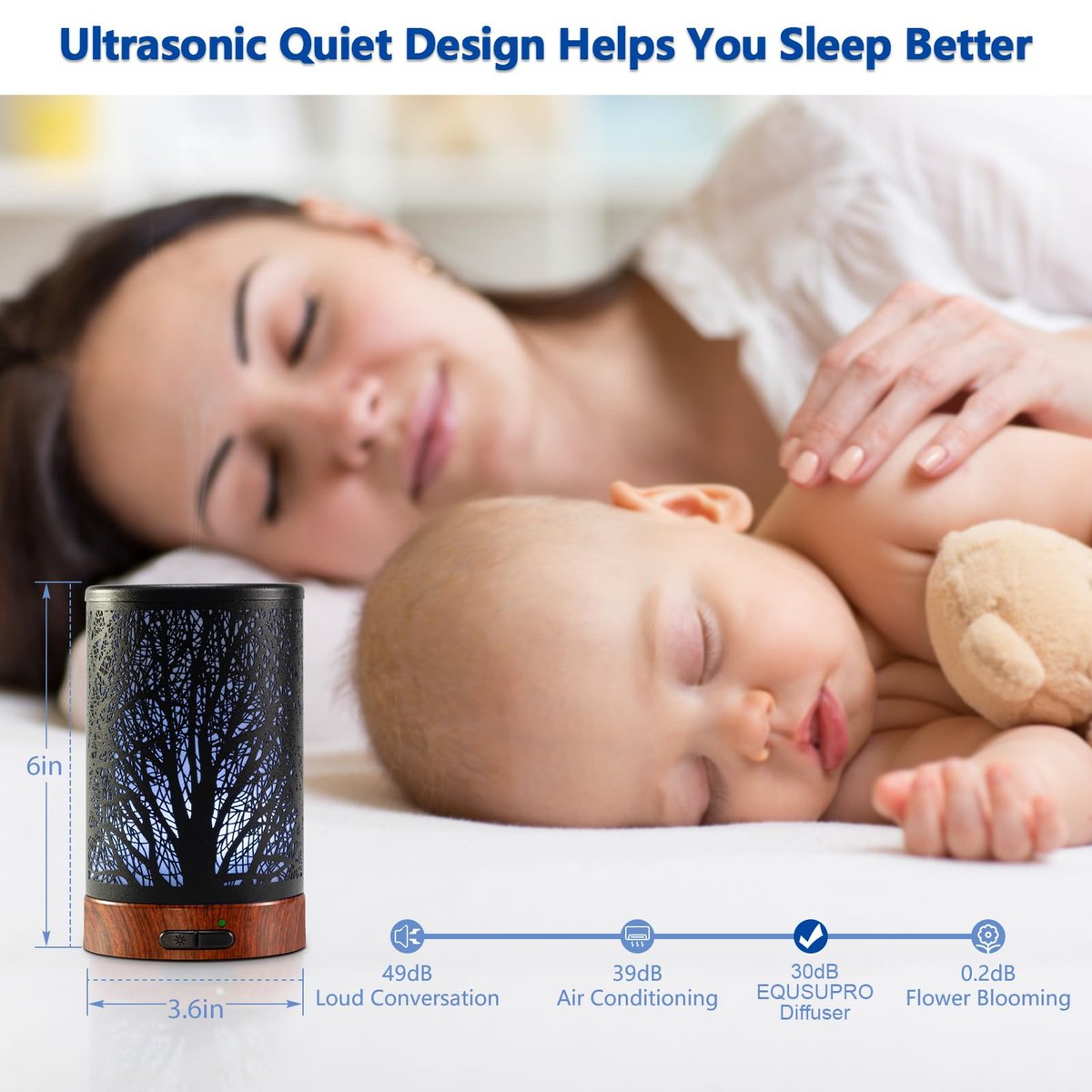 EQUSUPRO Aromatherapie Diffuser 150ml Schwarz Metalldiffuser Ultraschall Kaltnebel Diffuser mit automatischer Abschaltung, 7 Farben LED für Zuhause Büro SPA Yoga (A-Baum)