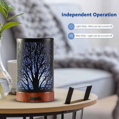 EQUSUPRO Aromatherapie Diffuser 150ml Schwarz Metalldiffuser Ultraschall Kaltnebel Diffuser mit automatischer Abschaltung, 7 Farben LED für Zuhause Büro SPA Yoga (A-Baum)