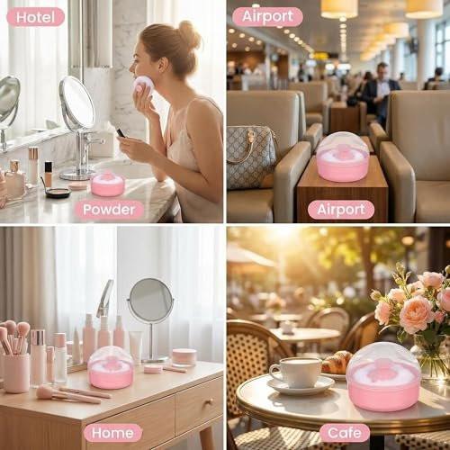 SYBL 2er Set Großer, Flauschiger, Weicher Baby-Körper-Puderpuff mit Behälter – Für Baby, Kind & Erwachsene – Bad & Reise (Rosa)