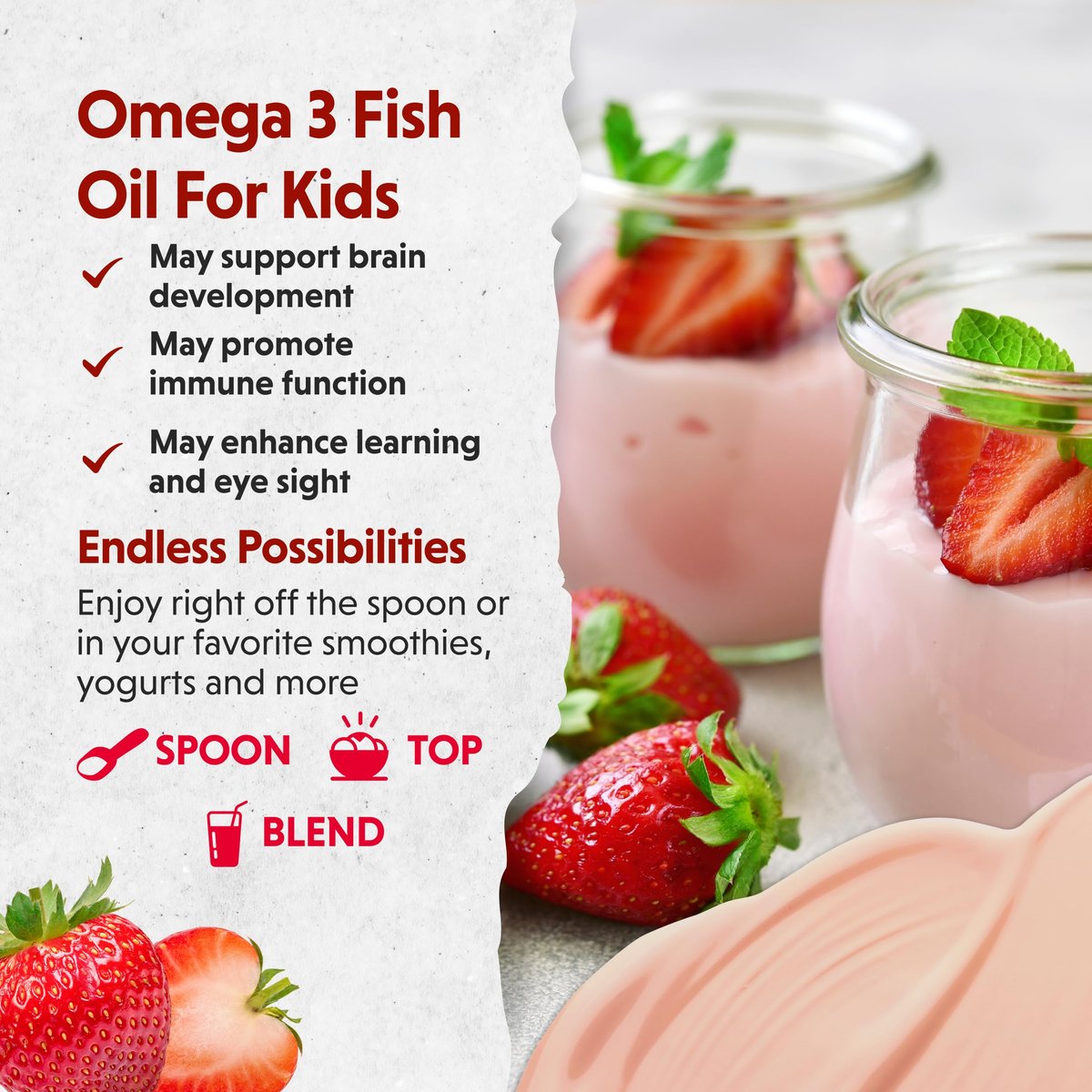 Barlean's Omega Pals Sensational Straw-Nana Omega-3 für Kinder – Leckeres flüssiges Fischöl für Gehirn und Augen, 3600 mg ALA, vegan, nicht-GVO, 237 ml