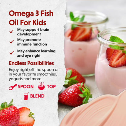 Barlean's Omega Pals Sensational Straw-Nana Omega-3 für Kinder – Leckeres flüssiges Fischöl für Gehirn und Augen, 3600 mg ALA, vegan, nicht-GVO, 237 ml