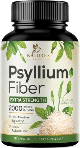 Psyllium-Schalenpulver 2000 mg pro Portion – Extra starkes Psyllium-Faserpulver – Natürliche lösliche Ballaststoffpillen für Verdauung, Darmgesundheit & Regelmäßigkeit – in den USA abgefüllt – 120 Kapseln