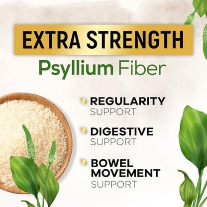 Psyllium-Schalenpulver 2000 mg pro Portion – Extra starkes Psyllium-Faserpulver – Natürliche lösliche Ballaststoffpillen für Verdauung, Darmgesundheit & Regelmäßigkeit – in den USA abgefüllt – 120 Kapseln