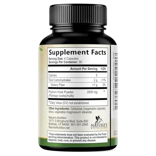 Psyllium-Faserpulver 2000mg pro Portion – Extra starke Psyllium-Faserkapseln – Natürliche lösliche Ballaststoffe zur Unterstützung der Verdauung, Darmgesundheit & Regelmäßigkeit – Hergestellt in USA – 60 Kapseln