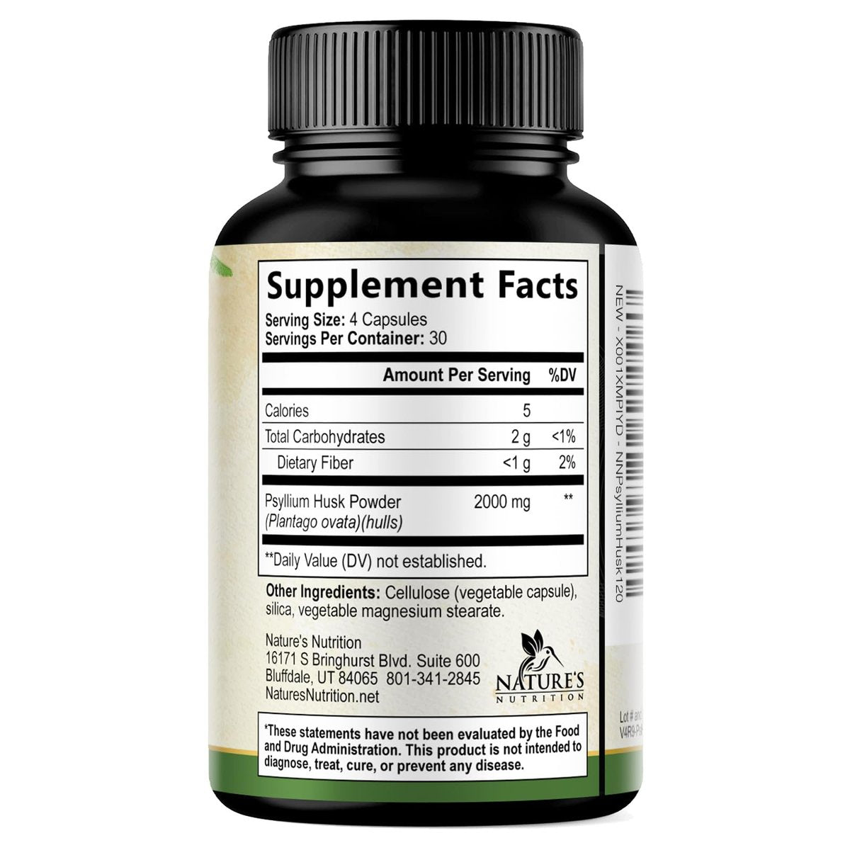 Psyllium-Schalenpulver 2000 mg pro Portion – Extra starkes Psyllium-Faserpulver – Natürliche lösliche Ballaststoffpillen für Verdauung, Darmgesundheit & Regelmäßigkeit – in den USA abgefüllt – 120 Kapseln