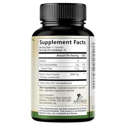Psyllium Husks Pulver 2000 mg pro Portion – Extra Starkes Psyllium-Faserpulver – Natürliche lösliche Ballaststoffkapseln für Verdauung, Darmgesundheit und Regelmäßigkeit – Hergestellt in den USA – 180 Kapseln
