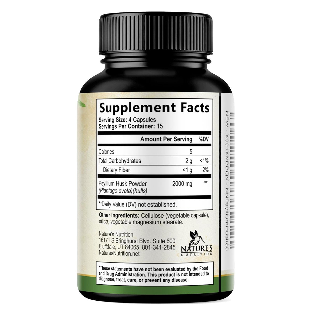 Psyllium-Faserpulver 2000mg pro Portion – Extra starke Psyllium-Faserkapseln – Natürliche lösliche Ballaststoffe zur Unterstützung der Verdauung, Darmgesundheit & Regelmäßigkeit – Hergestellt in USA – 60 Kapseln
