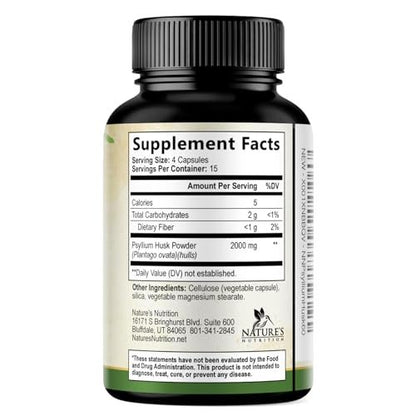 Psyllium-Faserpulver 2000mg pro Portion – Extra starke Psyllium-Faserkapseln – Natürliche lösliche Ballaststoffe zur Unterstützung der Verdauung, Darmgesundheit & Regelmäßigkeit – Hergestellt in USA – 60 Kapseln