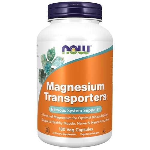 NOW Foods Magnesium Transporters – 5 Formen von Magnesium für optimale Bioverfügbarkeit, 180 vegane Kapseln