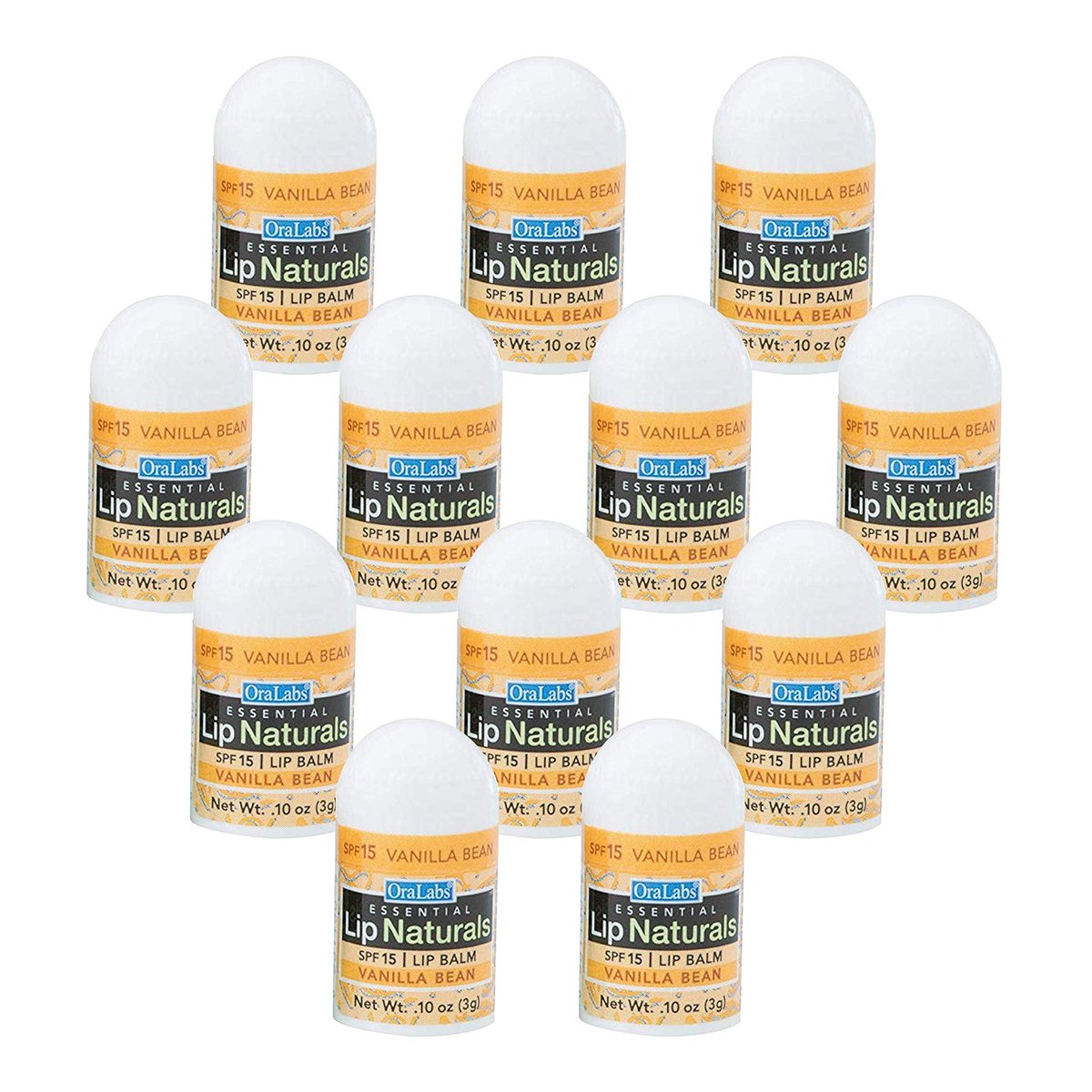 Lip Naturals® Mini Vanilla Lippenbalsam mit Sonnenschutz (SPF-15) | Hergestellt in den USA mit Bienenwachs & Kokosöl | 12er-Pack mit Vanille-Geschmack (je 3g / 0,10 oz)