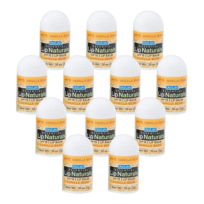 Lip Naturals® Mini Vanilla Lippenbalsam mit Sonnenschutz (SPF-15) | Hergestellt in den USA mit Bienenwachs & Kokosöl | 12er-Pack mit Vanille-Geschmack (je 3g / 0,10 oz)