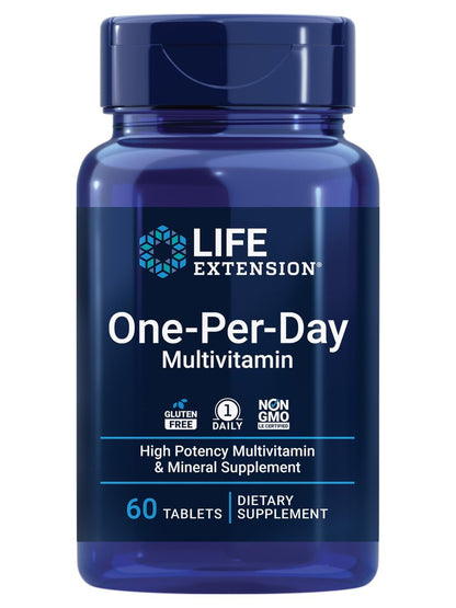 Life Extension One-Per-Day Multivitamin – Über 25 Vitamine, Mineralien & Pflanzenextrakte, Quercetin, 5-MTHF-Folat & mehr – 1-täglich, Nicht-GVO, glutenfrei – 60 Tabletten