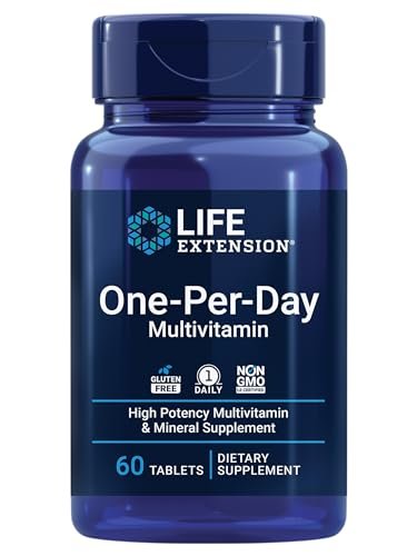 Life Extension One-Per-Day Multivitamin – Über 25 Vitamine, Mineralien & Pflanzenextrakte, Quercetin, 5-MTHF-Folat & mehr – 1-täglich, Nicht-GVO, glutenfrei – 60 Tabletten