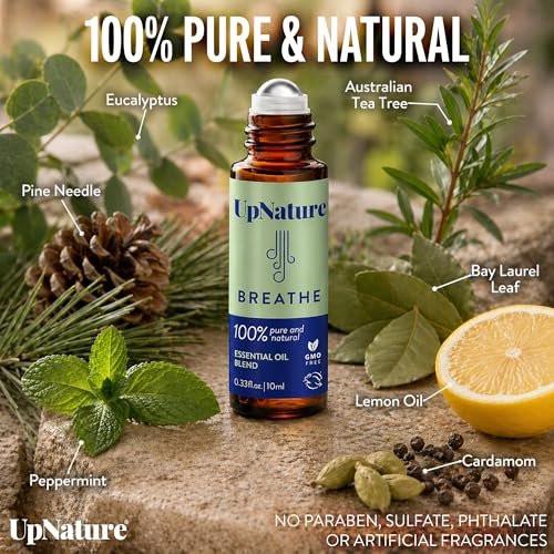 UpNature Breathe Essential Oil Roll On – Atemunterstützung natürlich – Premium Qualität mit Pfefferminze, Teebaum & Eukalyptus