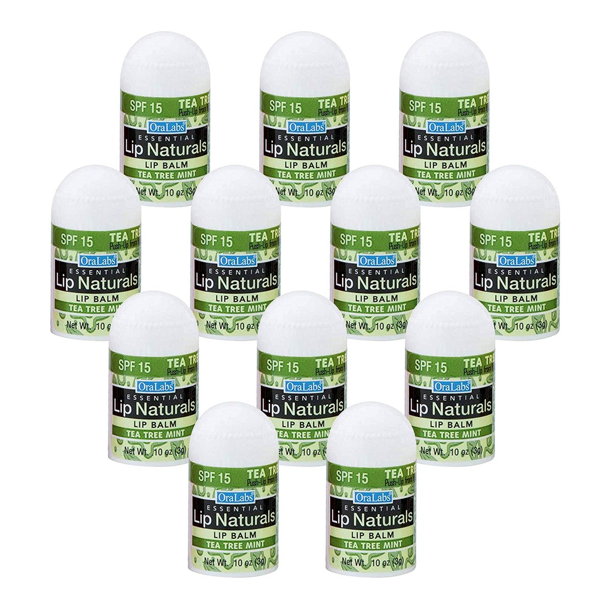 Lip Naturals® Mini Tea Tree Lip Balm mit Sonnenschutz SPF-15 – 12er-Pack, Kokosöl, Teebaumöl und Pfefferminzöl, hergestellt in den USA