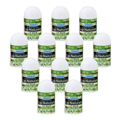 Lip Naturals® Mini Tea Tree Lip Balm mit Sonnenschutz SPF-15 – 12er-Pack, Kokosöl, Teebaumöl und Pfefferminzöl, hergestellt in den USA