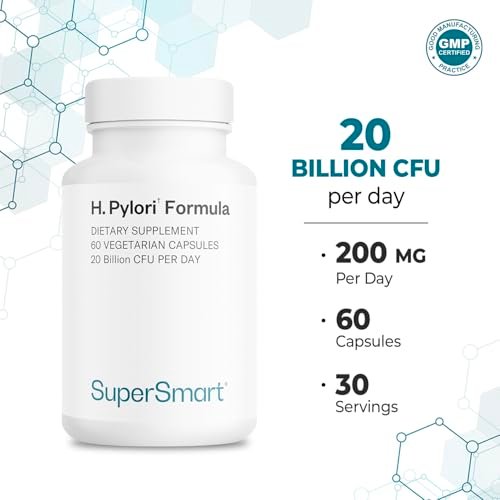 Supersmart H. Pylori Formula 20 Milliarden KBE pro Tag – Natürliches probiotisches Lactobacillus Reuteri DSM 17648 Nahrungsergänzungsmittel | Non-GMO & Glutenfrei – 60 vegane Kapseln