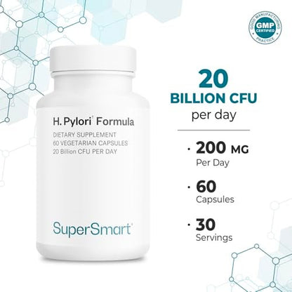 Supersmart H. Pylori Formula 20 Milliarden KBE pro Tag – Natürliches probiotisches Lactobacillus Reuteri DSM 17648 Nahrungsergänzungsmittel | Non-GMO & Glutenfrei – 60 vegane Kapseln
