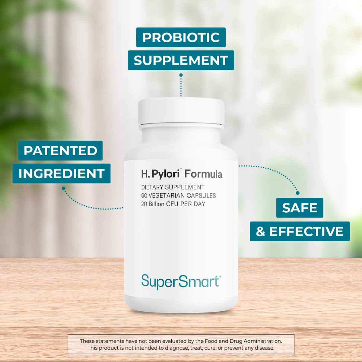 Supersmart H. Pylori Formula 20 Milliarden KBE pro Tag – Natürliches probiotisches Lactobacillus Reuteri DSM 17648 Nahrungsergänzungsmittel | Non-GMO & Glutenfrei – 60 vegane Kapseln