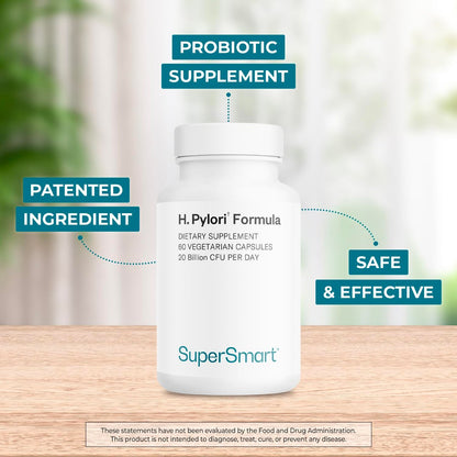 Supersmart H. Pylori Formula 20 Milliarden KBE pro Tag – Natürliches probiotisches Lactobacillus Reuteri DSM 17648 Nahrungsergänzungsmittel | Non-GMO & Glutenfrei – 60 vegane Kapseln